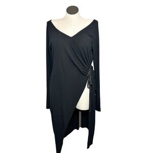 Hayden Los Angeles Black Ribbed Side Cinched Asymmetric Hem Top Dress 1XL H5312W
